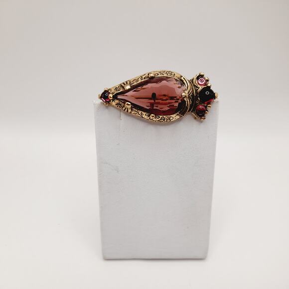 Miracle Purple Glass Brooch Open Back Faceted Stone Celtic Style Vintage - Picture 2 of 9